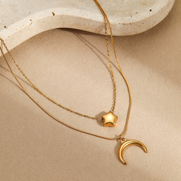 Wholesale Stainless Steel Multilayer Necklace With Star Moon Geometric Pattern And Electroplating Design For Women