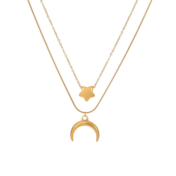 Wholesale Stainless Steel Multilayer Necklace With Star Moon Geometric Pattern And Electroplating Design For Women