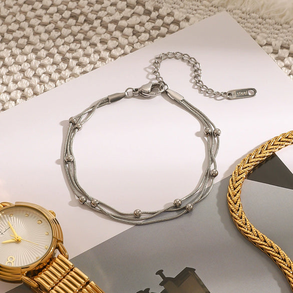 Wholesale Stainless Steel Multilayer Stacked Bracelet With Geometric Design Electroplated Treatment For Women