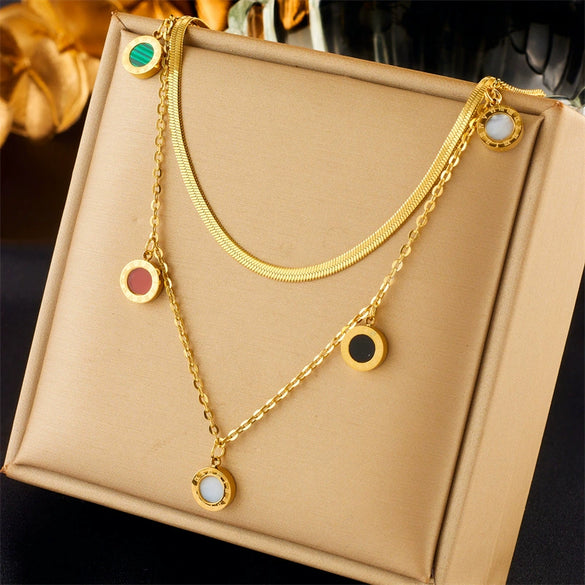 Wholesale Stainless Steel Multilayer Stacked Chain Necklace With Butterfly Snake Star Pendant Electroplated Treatment
