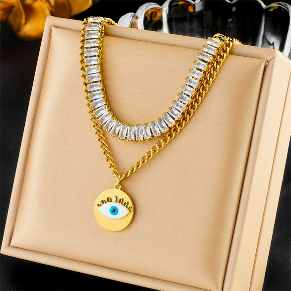 Wholesale Stainless Steel Multilayer Stacked Chain Necklace With Butterfly Snake Star Pendant Electroplated Treatment