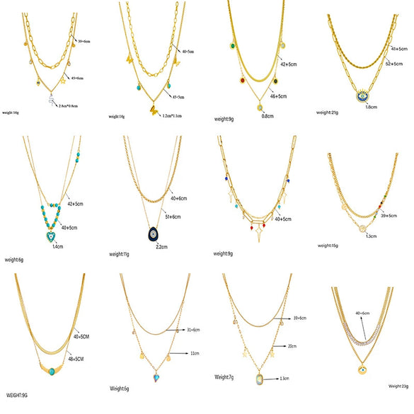 Wholesale Stainless Steel Multilayer Stacked Chain Necklace With Butterfly Snake Star Pendant Electroplated Treatment