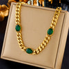 Wholesale Stainless Steel Multilayered Inlaid Green Diamond Metal Necklace Retro Simple Fashion Design Electroplating