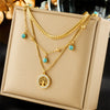 Wholesale Stainless Steel Multilayered Inlaid Green Diamond Metal Necklace Retro Simple Fashion Design Electroplating