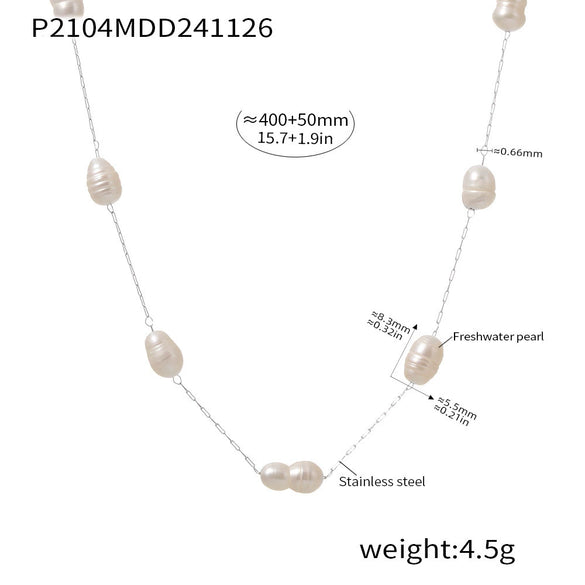 Wholesale Stainless Steel Natural Freshwater Pearl Geometric Light Luxury Sweater Chain Clavicle Necklace With Electroplating