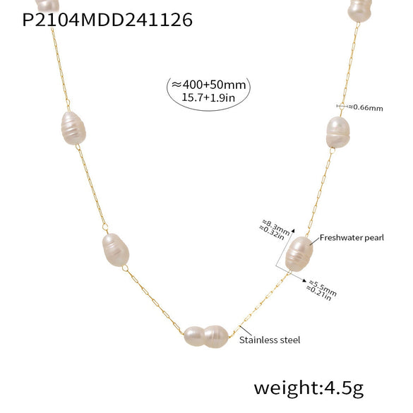 Wholesale Stainless Steel Natural Freshwater Pearl Geometric Light Luxury Sweater Chain Clavicle Necklace With Electroplating
