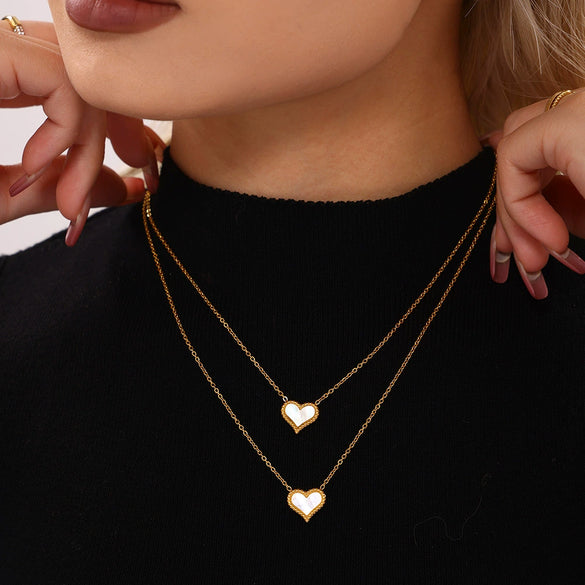 Wholesale Stainless Steel Natural Fritillary Love Clavicle Necklace And Earrings Set With Electroplating Artistic Style
