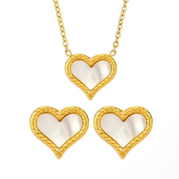 Wholesale Stainless Steel Natural Fritillary Love Clavicle Necklace And Earrings Set With Electroplating Artistic Style