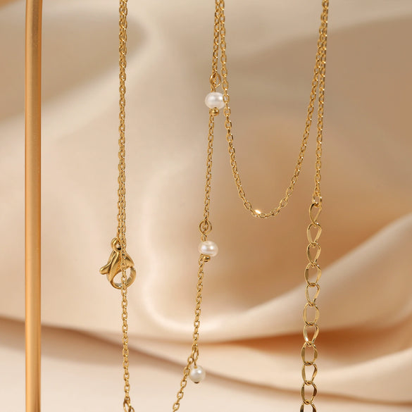Wholesale Stainless Steel Natural Pearl Tassel Pendant Necklace Light Luxury Geometric Electroplated For Women