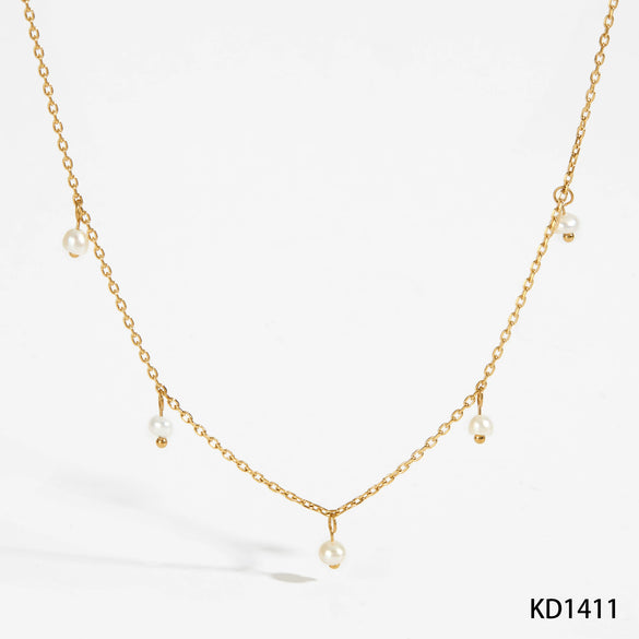 Wholesale Stainless Steel Natural Pearl Tassel Pendant Necklace Light Luxury Geometric Electroplated For Women
