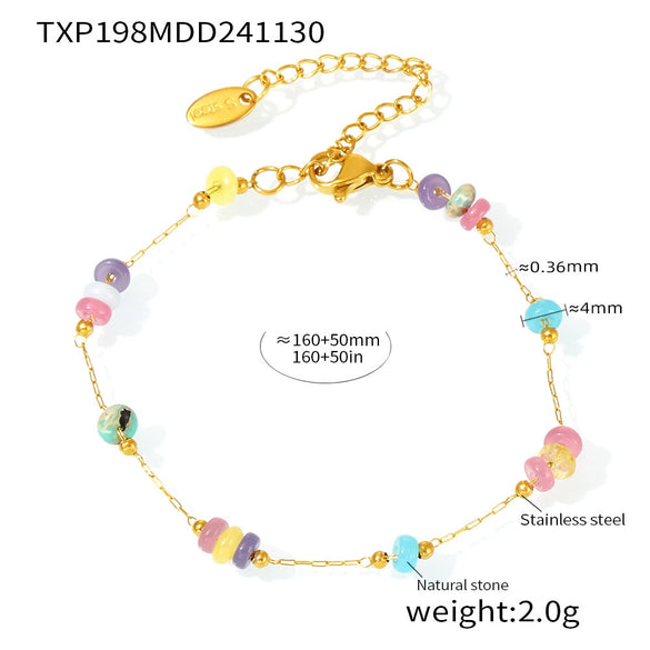 Wholesale 316L Stainless Steel Natural Stone Abacus Bead Necklace And Bracelet Electroplated Light Luxury Style For Women