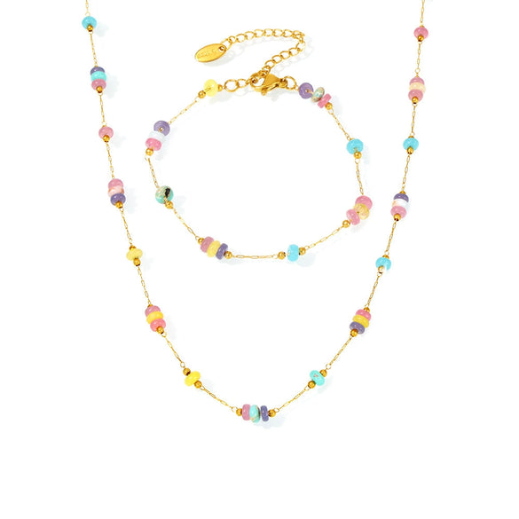 Wholesale 316L Stainless Steel Natural Stone Abacus Bead Necklace And Bracelet Electroplated Light Luxury Style For Women
