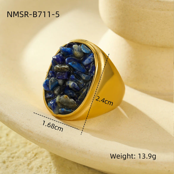 Wholesale Stainless Steel Natural Stone Geometric Ring Electroplated Fashion Women's Hand Jewelry