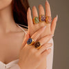 Wholesale Stainless Steel Natural Stone Geometric Ring Electroplated Fashion Women's Hand Jewelry