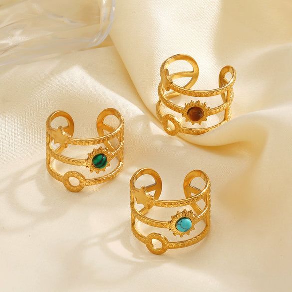Wholesale Stainless Steel Natural Stone Star Shape Ring For Women With Electroplating
