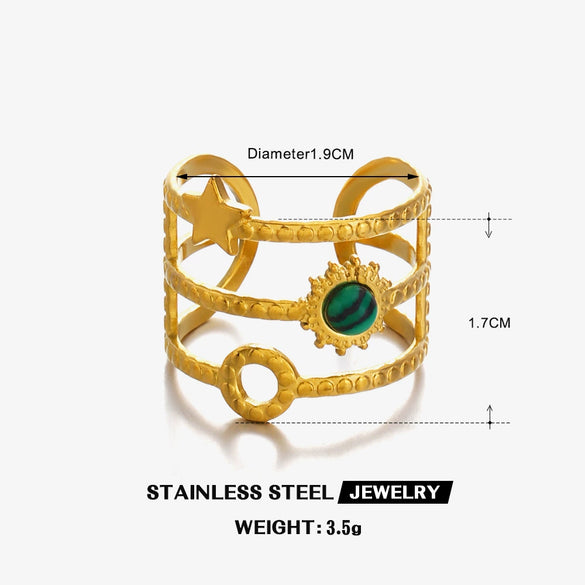 Wholesale Stainless Steel Natural Stone Star Shape Ring For Women With Electroplating