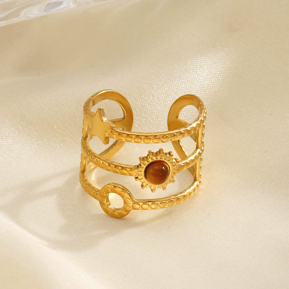 Wholesale Stainless Steel Natural Stone Star Shape Ring For Women With Electroplating