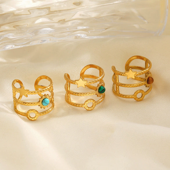 Wholesale Stainless Steel Natural Stone Star Shape Ring For Women With Electroplating