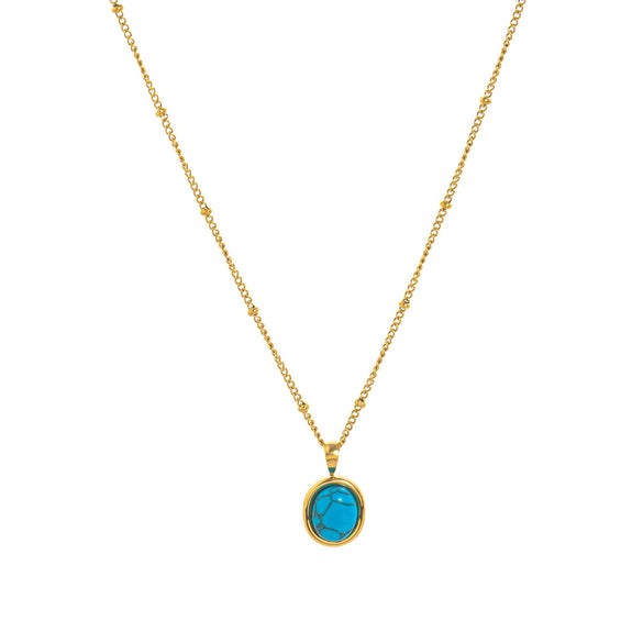Wholesale Stainless Steel Natural Turquoise Pendant Necklace With Vacuum Plating 18K Gold Color