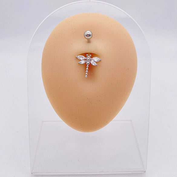 Wholesale Stainless Steel Navel Ring With Heart Butterfly Skull Leaves Star Crown Flowers Zircon Electroplated Women's Piercing Jewelry