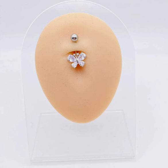 Wholesale Stainless Steel Navel Ring With Heart Butterfly Skull Leaves Star Crown Flowers Zircon Electroplated Women's Piercing Jewelry
