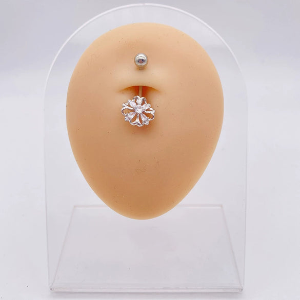 Wholesale Stainless Steel Navel Ring With Heart Butterfly Skull Leaves Star Crown Flowers Zircon Electroplated Women's Piercing Jewelry