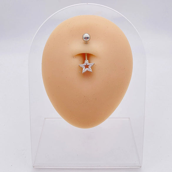 Wholesale Stainless Steel Navel Ring With Heart Butterfly Skull Leaves Star Crown Flowers Zircon Electroplated Women's Piercing Jewelry