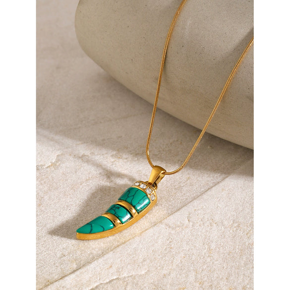 Wholesale Stainless Steel Necklace Electroplated With Ivory Inlaid Cat's Eye Stone Geometric Design