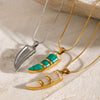 Wholesale Stainless Steel Necklace Electroplated With Ivory Inlaid Cat's Eye Stone Geometric Design