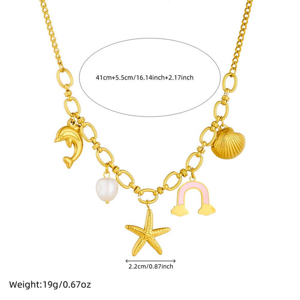 Wholesale Stainless Steel Necklace Ushaped Ocean Series Oil Dripping Rainbow Clouds Shells Starfish Electroplating For Women Minimalist Style