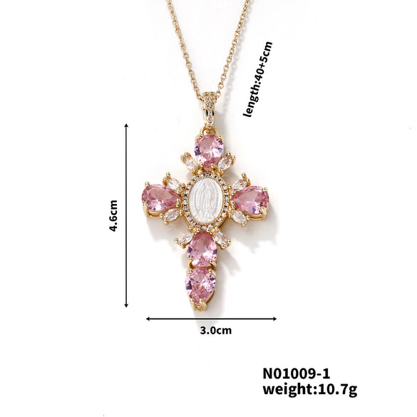 Wholesale Stainless Steel Necklace With Copper Inlaid Zircon Pendant Geometric Style Electroplated For Women