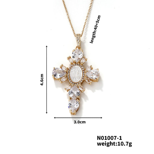 Wholesale Stainless Steel Necklace With Copper Inlaid Zircon Pendant Geometric Style Electroplated For Women