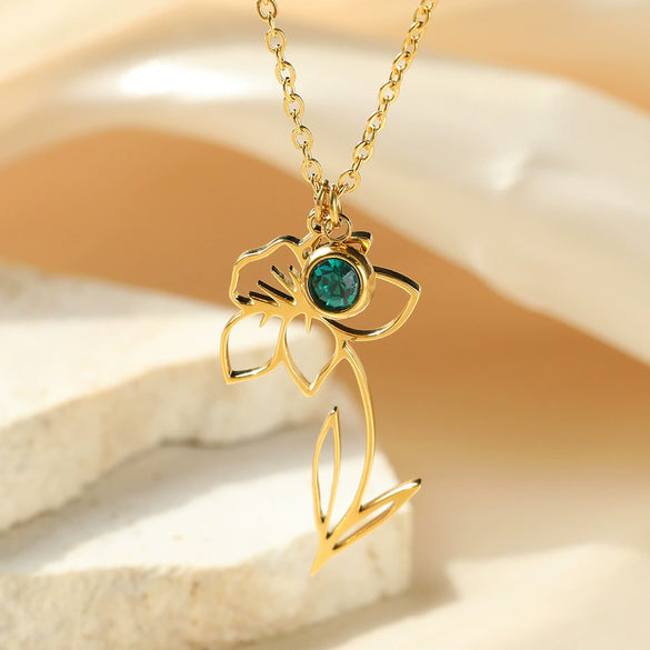 Wholesale Stainless Steel Necklace With Electroplating Letters Numbers Text Pattern Birthstone Pendant