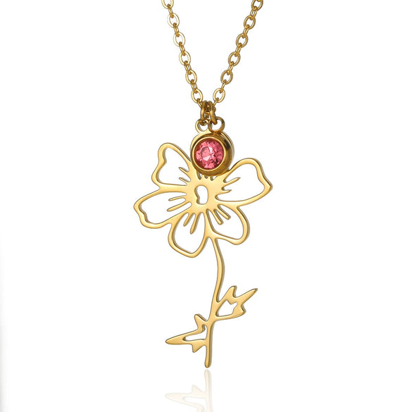 Wholesale Stainless Steel Necklace With Electroplating Letters Numbers Text Pattern Birthstone Pendant