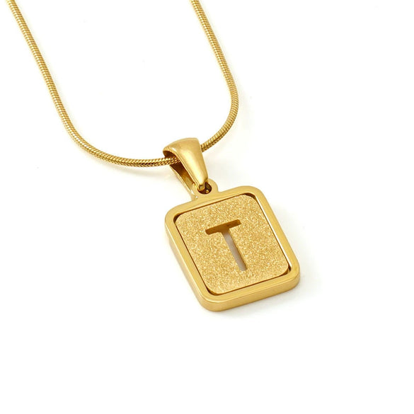 Wholesale Stainless Steel Necklace With Electroplating 26 Letters Pendant And New Sand Pressing Process Snake Chain Design