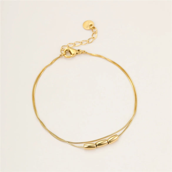 Wholesale Stainless Steel Necklace With Geometric Beads Electroplated Double Layer Stacked Collarbone Chain For Women