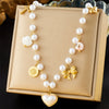 Wholesale Stainless Steel Necklace With Imitation Pearl Chain Scallop Heart Bow Star Pendant And Electroplating Design