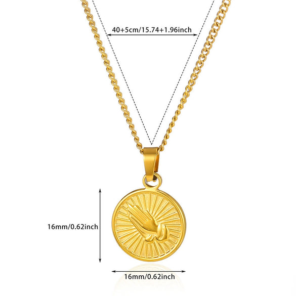 Wholesale Stainless Steel Necklace With 18K Gold Cross Pendant And Round Geometric Design Electroplated