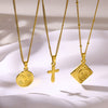 Wholesale Stainless Steel Necklace With 18K Gold Cross Pendant And Round Geometric Design Electroplated
