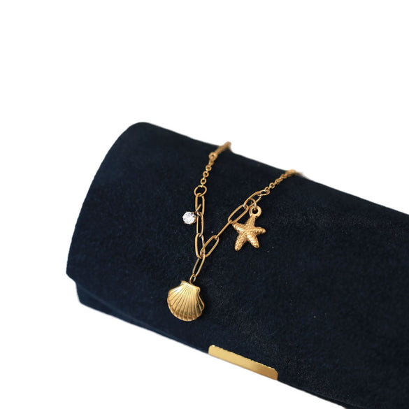Wholesale Stainless Steel Necklace With Ocean Wind Shell Starfish And Pearl Elements Furnace Vacuum Plated 18K Gold Color Preservation