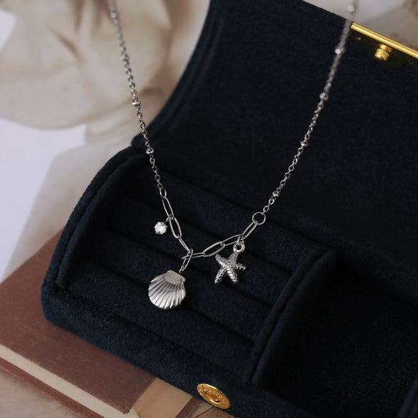 Wholesale Stainless Steel Necklace With Ocean Wind Shell Starfish And Pearl Elements Furnace Vacuum Plated 18K Gold Color Preservation