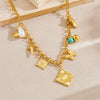 Wholesale Stainless Steel Necklace With Retro Multielement Bow Pattern And Electroplated Butterfly Eyes Square Pendant And O Word Chain For Women