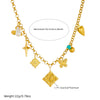 Wholesale Stainless Steel Necklace With Retro Multielement Bow Pattern And Electroplated Butterfly Eyes Square Pendant And O Word Chain For Women