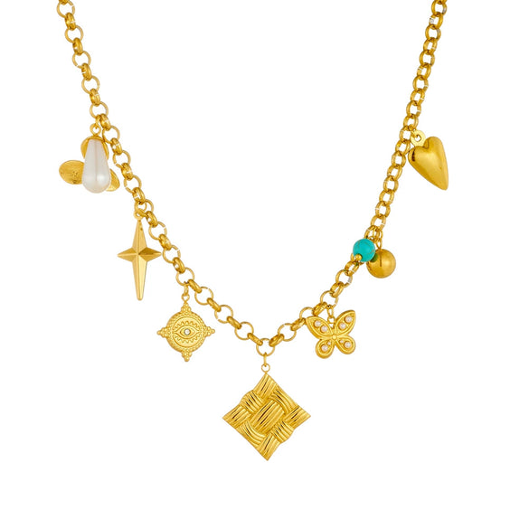 Wholesale Stainless Steel Necklace With Retro Multielement Bow Pattern And Electroplated Butterfly Eyes Square Pendant And O Word Chain For Women