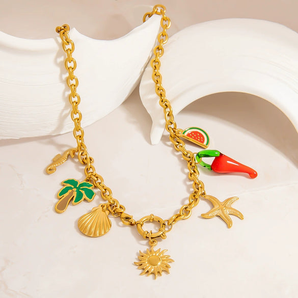 Wholesale Stainless Steel Necklace With Small Pepper And Star Pendant Electroplated For Women