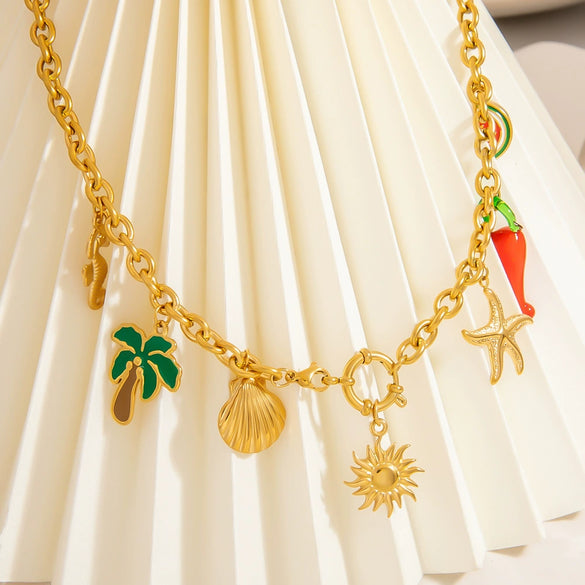 Wholesale Stainless Steel Necklace With Small Pepper And Star Pendant Electroplated For Women