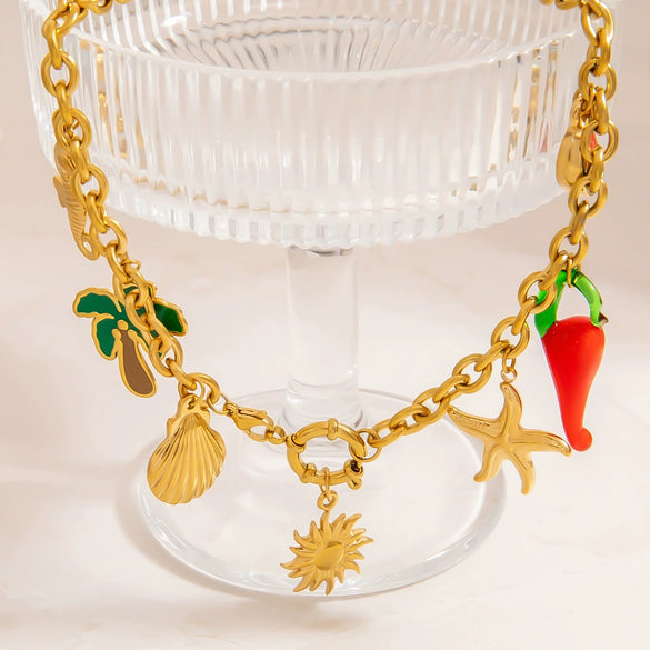 Wholesale Stainless Steel Necklace With Small Pepper And Star Pendant Electroplated For Women