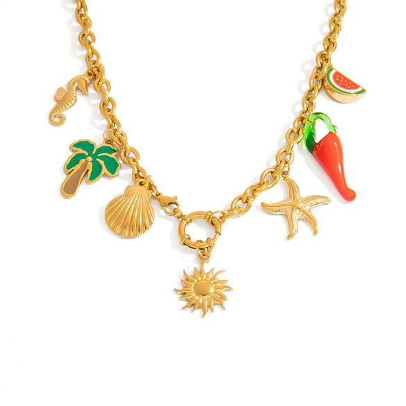 Wholesale Stainless Steel Necklace With Small Pepper And Star Pendant Electroplated For Women