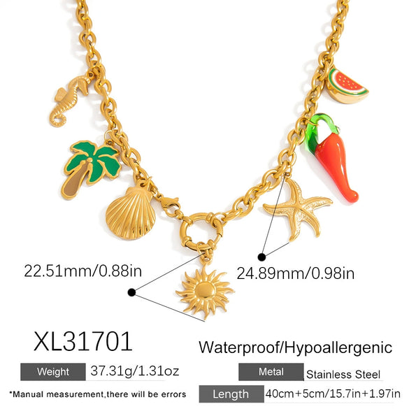 Wholesale Stainless Steel Necklace With Small Pepper And Star Pendant Electroplated For Women