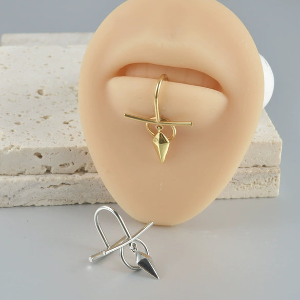 Wholesale Stainless Steel Non Piercing Lip Ring With Cross Sunflower Zircon Pendant Simple Style Electroplating Process